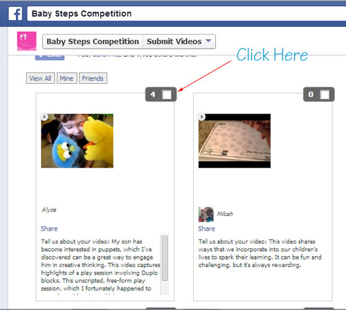 Voting page for Baby Steps competition with arrow