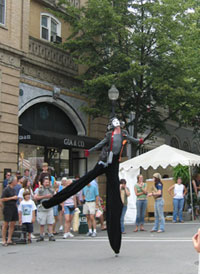Dancing mime on stilts (Click to enlarge)