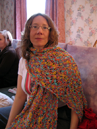 Alyce wearing a Christmas gift (Click to enlarge)