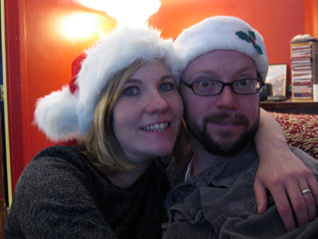 My sister and her husband in Santa hats (Click to enlarge)