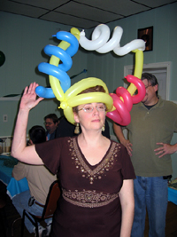 Birthday queen in balloon hat (Click to enlarge)