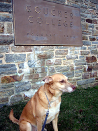 Una with Goucher College sign (Click to enlarge)