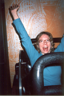 Alyce in a coaster car (Click to enlarge)
