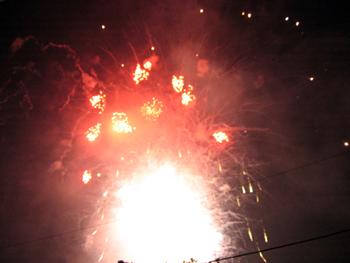 Bright red fireworks (Click to enlarge)