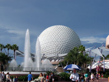 Epcot sphere with fountain (Click to enlarge)