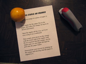 Stapling an Orange, step 1 (Click to enlarge)