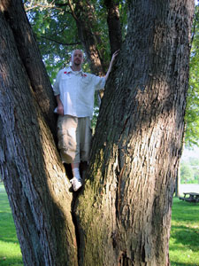 Sister's fiance in tree (Click to enlarge)